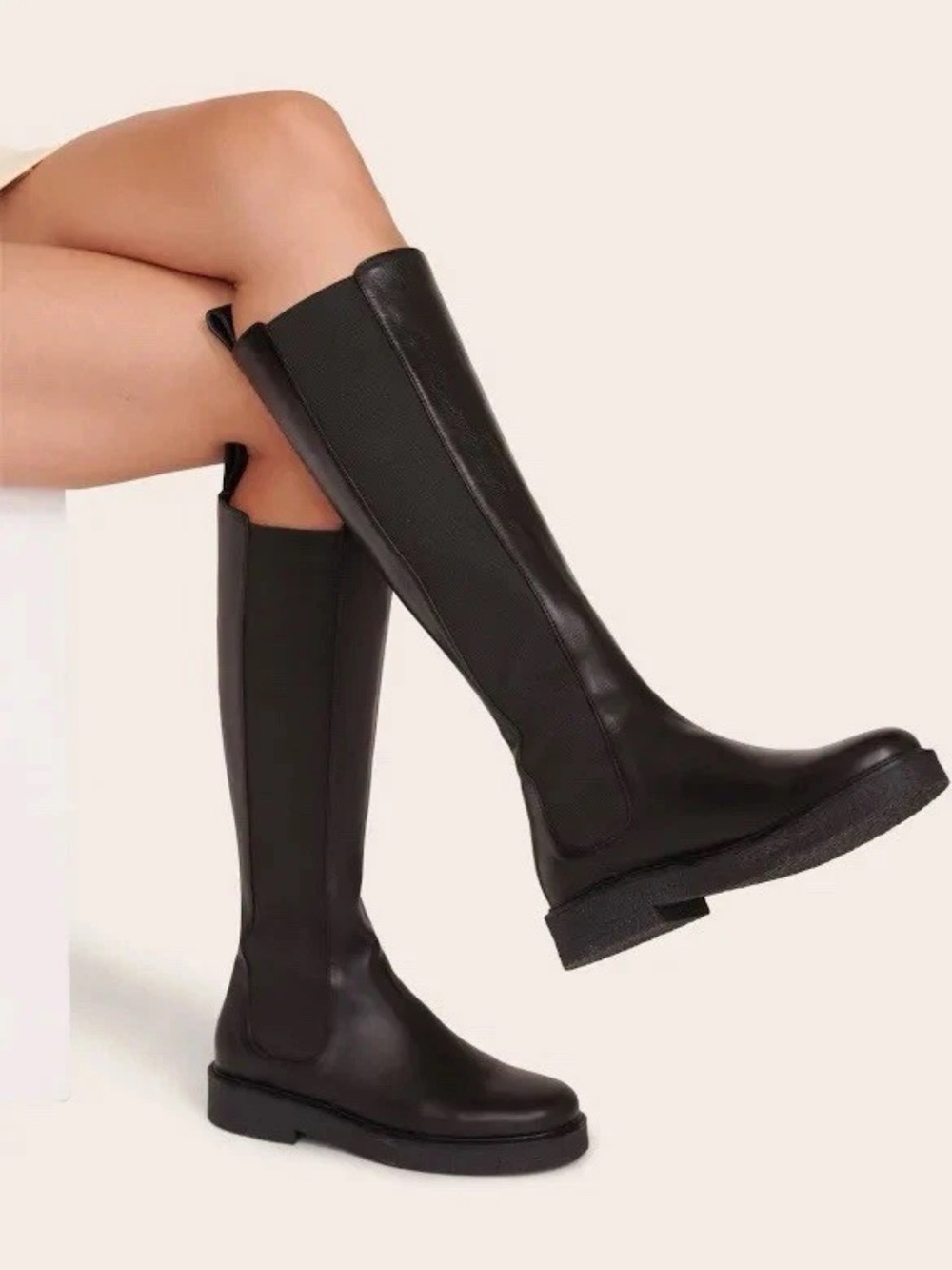 STAUD Tall Boots Black Leather Chelsea Palamino Riding 38 8 Moto - Picture 2 of 13
